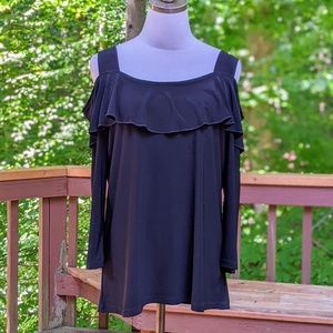 Clara Sun Woo Black Cold Shoulder Tunic Top